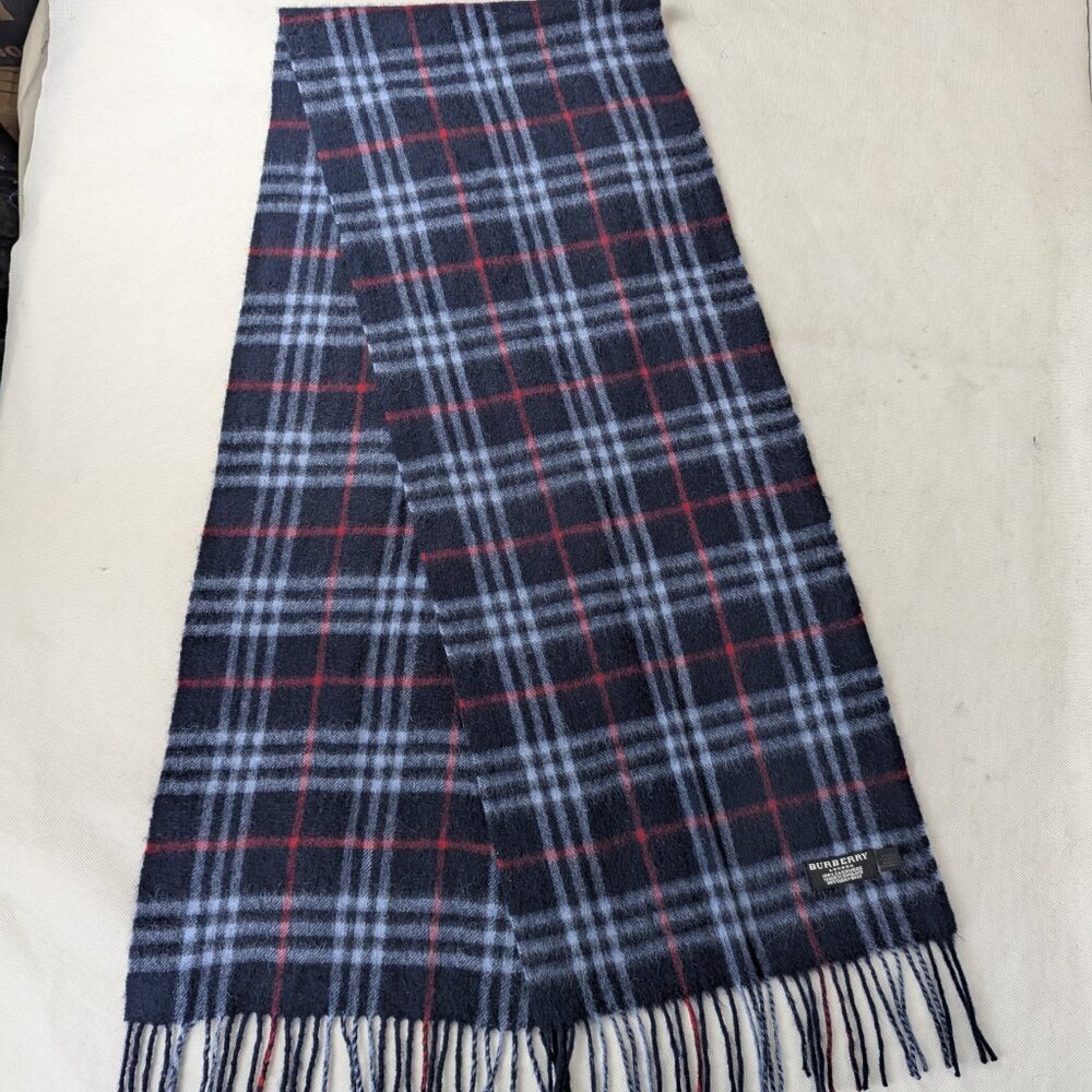 Burberry Unisex 100% Cashmere Check Scarf Blue | Timeless Designer | Clean Used